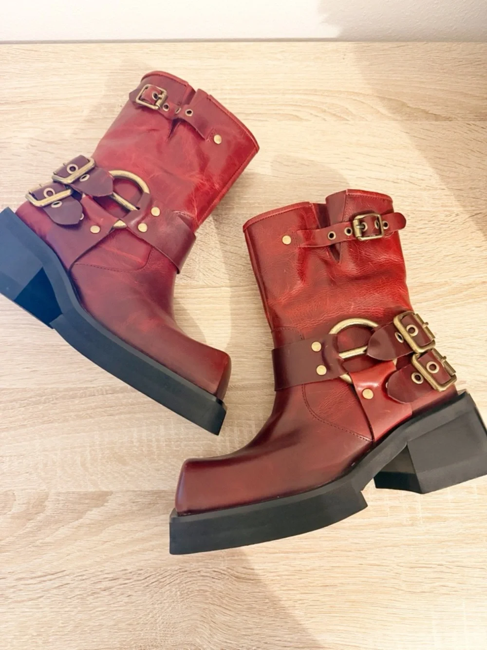 NEW Free People Jeffrey Campbell Lights Out Moto Boot Leather Maroon Size 7 * - Picture 3 of 11